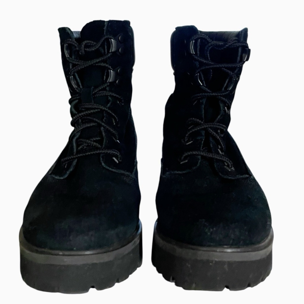Timberland Womens Size 6.5 Carnaby Cool Lace Up Boots Block Heel Black Suede - Picture 4 of 15